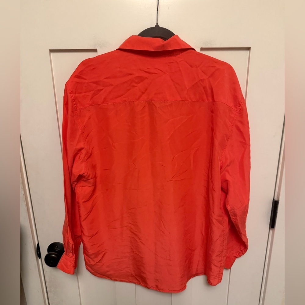 Vintage 90’s 100% Silk Long Sleeve Hidden Button Down Blouse Orange Size 10 - Picture 2 of 7
